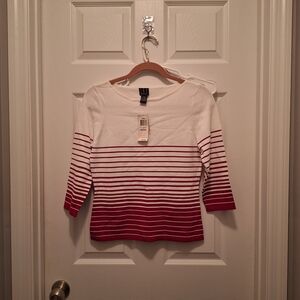 INC International Concepts Red And White Stripe 3/4 Sleeve Top NWT